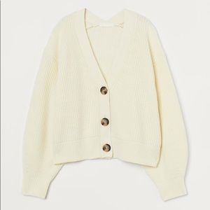 H&M Rib Knit Button Up Cream Cardigan